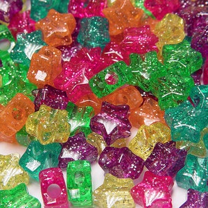Glitter Jelly Star Pony Beads, Colorful Plastic Craft Beads (100pc)
