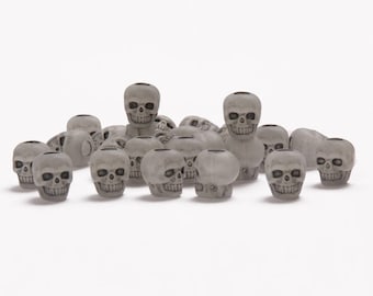 Antiqued Glow in the Dark Skull shaped pony beads for halloween kids school crafts paracord jewelry