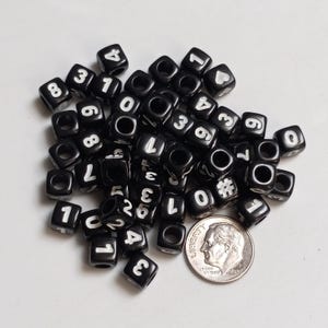 Number Beads, Black Cube Beads Brite White Numbers, Hashtags, Hearts- 100pc - Jolly Store Crafts