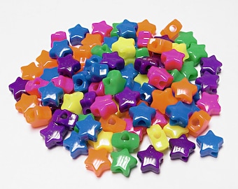Multi Neon Colors Stars beads 100pc Made in USA crafting beading hair decor jewelry