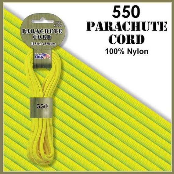 Neon Yellow 550 Paracord Parachute Cord 100% Nylon 16ft. Made in America 