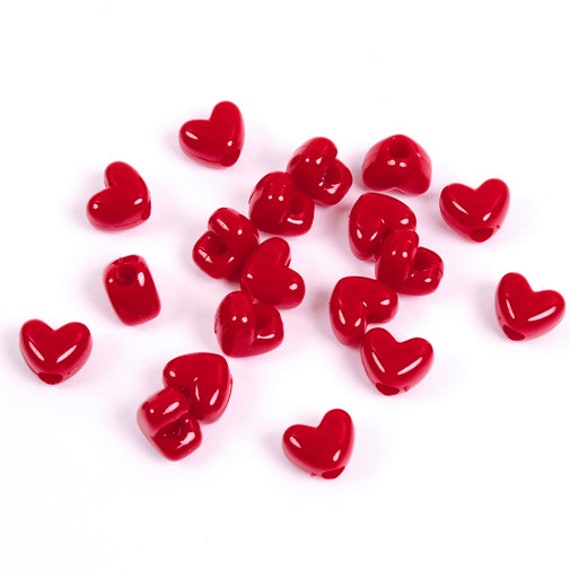 Red Heart shaped Pony Beads horizontal hole made in USA kids crafts jewelry