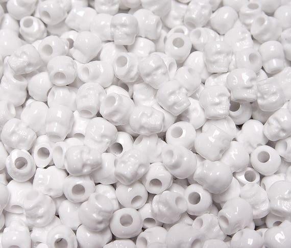 Opaque White Skull Shaped Pony Beads for Halloween Kids School