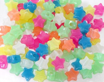 Multi Colors Glow in the Dark Stars beads 100pc Made in USA crafting beading hair jewelry