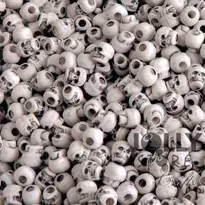 Antiqued White Skull Beads, 100pc, for Halloween paracord crafters jewelry makers