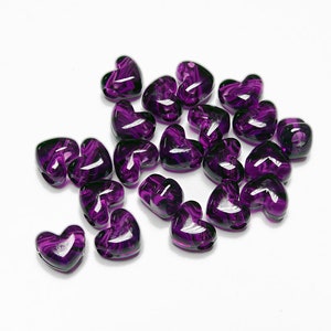 Dark Amethyst Heart shaped Pony Beads, 100pc Horizontal hole for valentines day jewelry kandi party beading Free Shipping