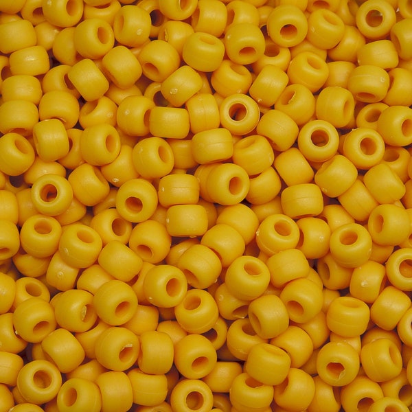 Matte Mustard Yellow 9x6mm Pony Beads 500pc made in USA for school crafts hair decor jewelry fun