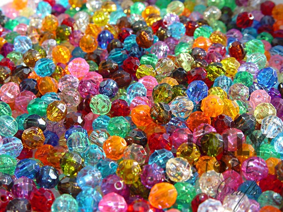 6mm Round Faceted Beads Multi Translucent Colors 500 Piece Bag 