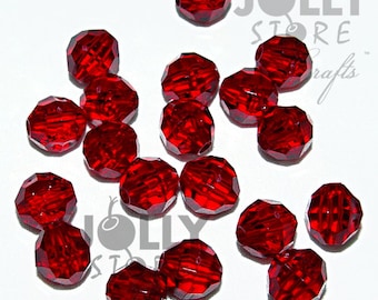 8mm Round Faceted Beads - Ruby Translucent - 500 piece bag