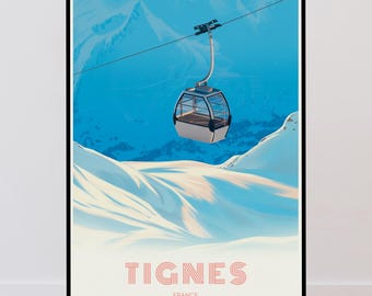 Tignes Vintage Travel Poster, French Alps, Minimalist Print