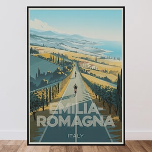 Vintage triatlonposter, Emilia-Romagna, Italië, fiets, minimalistische print