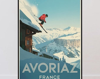 Avoriaz Vintage Travel Poster, Skiing, French Alps