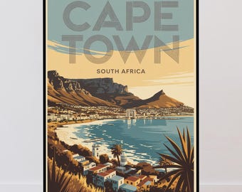 Kapstadt Reiseplakat, Südafrika Retro Plakat, Vintage minimalistisches Design