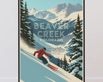 Beaver Creek Vintage Travel Poster, Skiing, Colorado