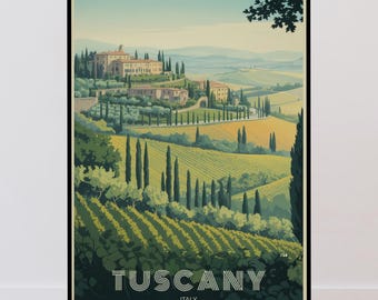 Tuscany Vineyard Vintage Poster, Italian Wine Region Wall Art
