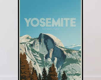 Poster di viaggio Yosemite Half Dome, poster vintage della California, stampa minimalista