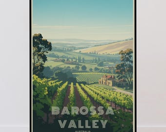 Affiche vintage des vignobles de la Barossa Valley, art mural de la région viticole australienne