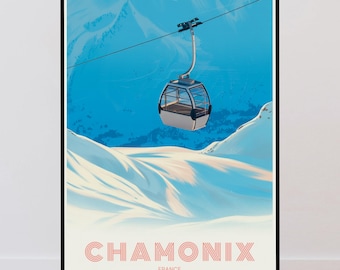 Chamonix Vintage Travel Poster, French Alps, Minimalist Print