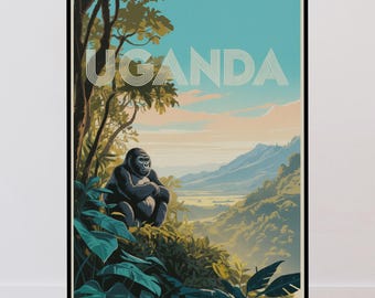 Uganda Travel Poster, Africa Retro Poster, Vintage Minimalist Design