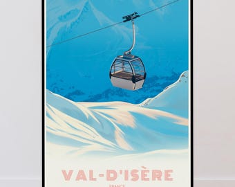 Val-d'Isère Vintage Travel Poster, French Alps, Minimalist Print
