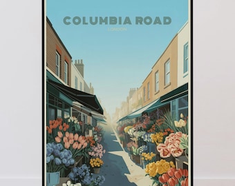 Columbia Road Travel Poster, London Retro Poster, Vintage Minimalist Design