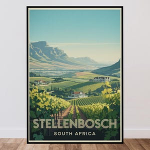 Stellenbosch Vineyard Vintage Poster, South African Wine Region Wall Art