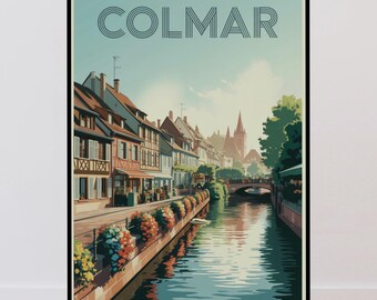 Colmar Travel Poster, Alsace France, Vintage Minimalist Design