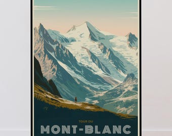 Tour du Mont-Blanc Travel Poster, French Alps, France Retro Poster, Vintage Minimalist Design