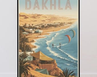 Dakhla Travel Poster, Morocco Retro Poster, Vintage Minimalist Design