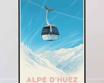 Alpe d'Huez Vintage Travel Poster, French Alps, Minimalist Print