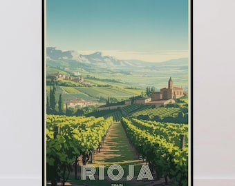 Poster vintage dei vigneti della Rioja, decorazione murale della regione vinicola spagnola