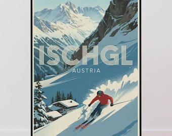 Ischgl Vintage Travel Poster, Skiing, Austrian Alps