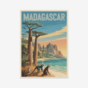 Poster di viaggio vintage del Madagascar, poster retrò dell&#39;Africa