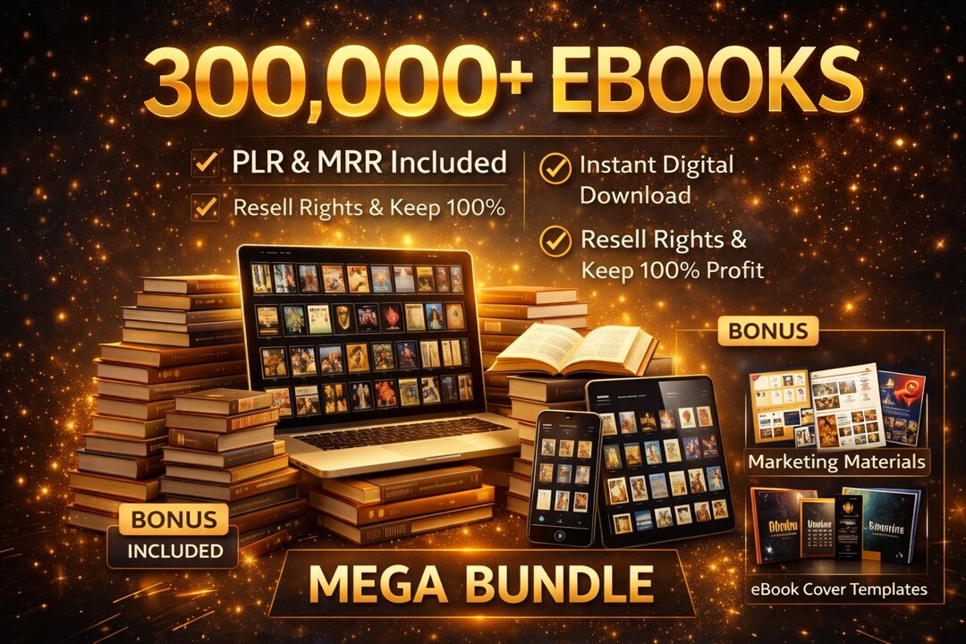 300,000+ Ebooks Mega Bundle With PLR & MRR , Resell Rights ,digital ...