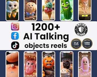 1200+ AI Talking Object Videos | Viral Reels Bundle PLR MRR | Faceless Content Pack for TikTok, Instagram Reels & YouTube Shorts