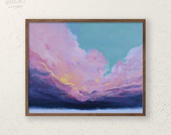 Colorful Sky Wall Art Print – Pink and Blue Sunset Clouds – Modern Dreamy Landscape