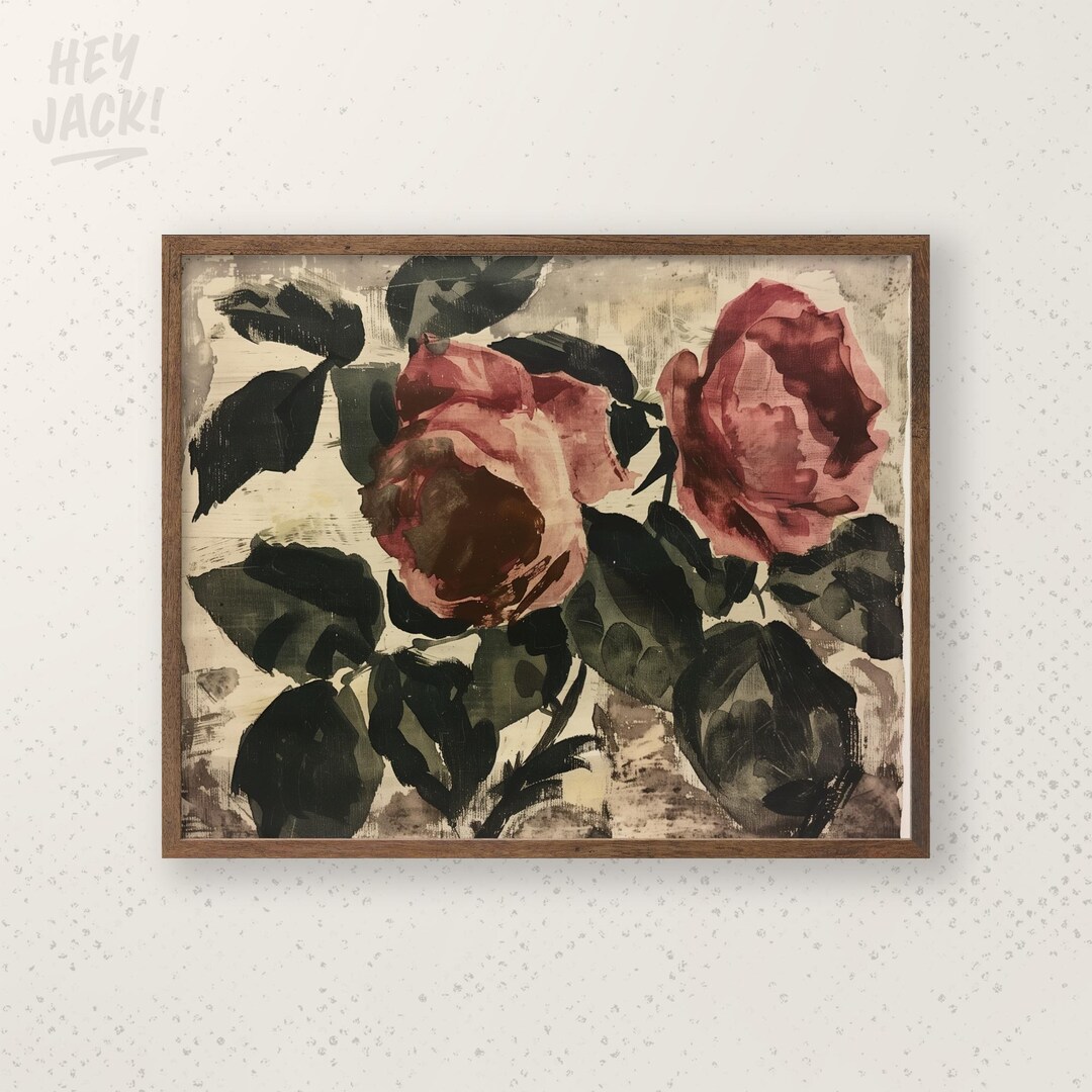 Vintage Rose Painting Print – Moody Floral, Cottagecore Art - Etsy