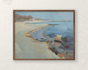 Coastal Seascape Wall Art Print – Soft Ocean Shoreline Painting – Serene Beach Landscape Decor
