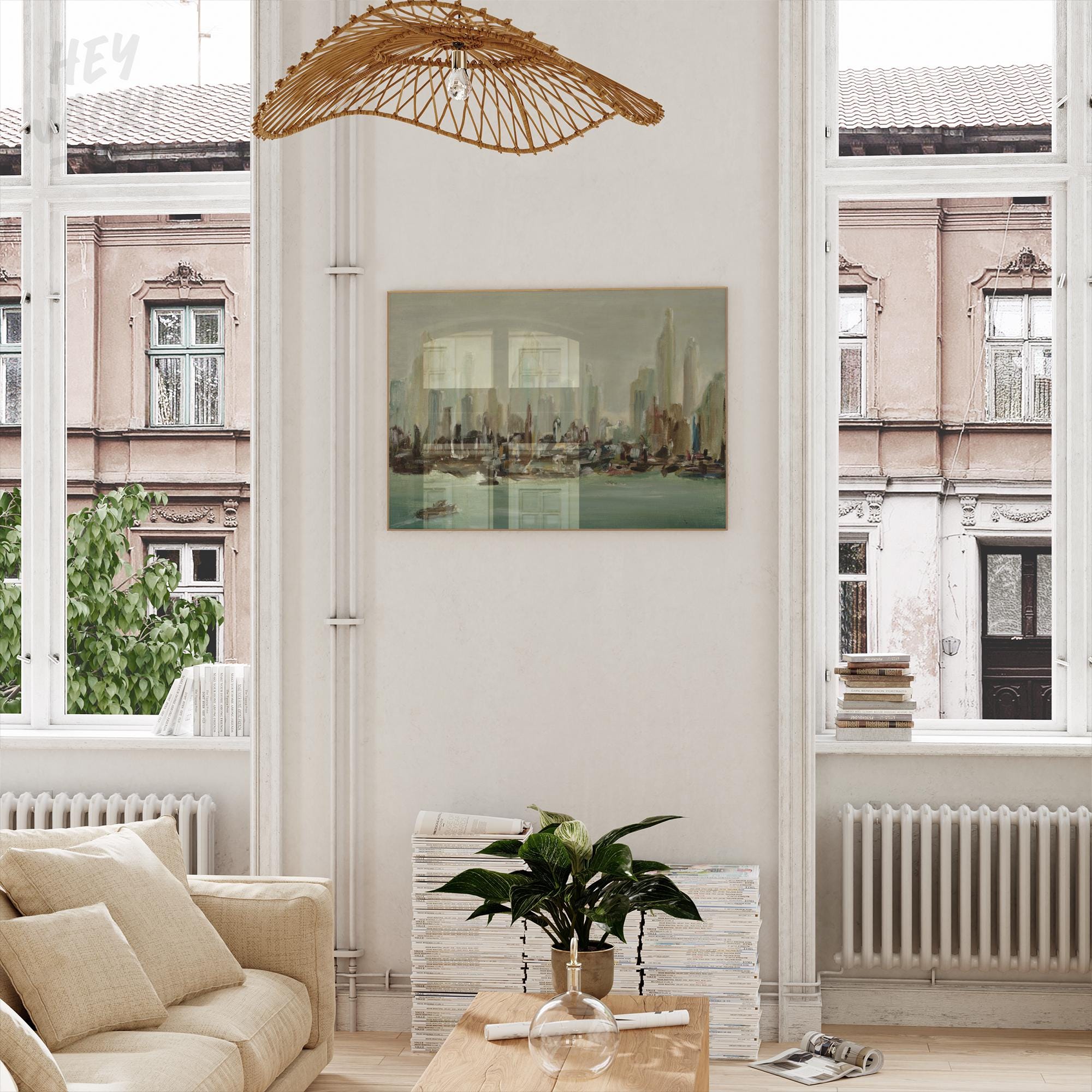 抽象的な都市景観のアートプリント - コットン紙に描かれた近代的な