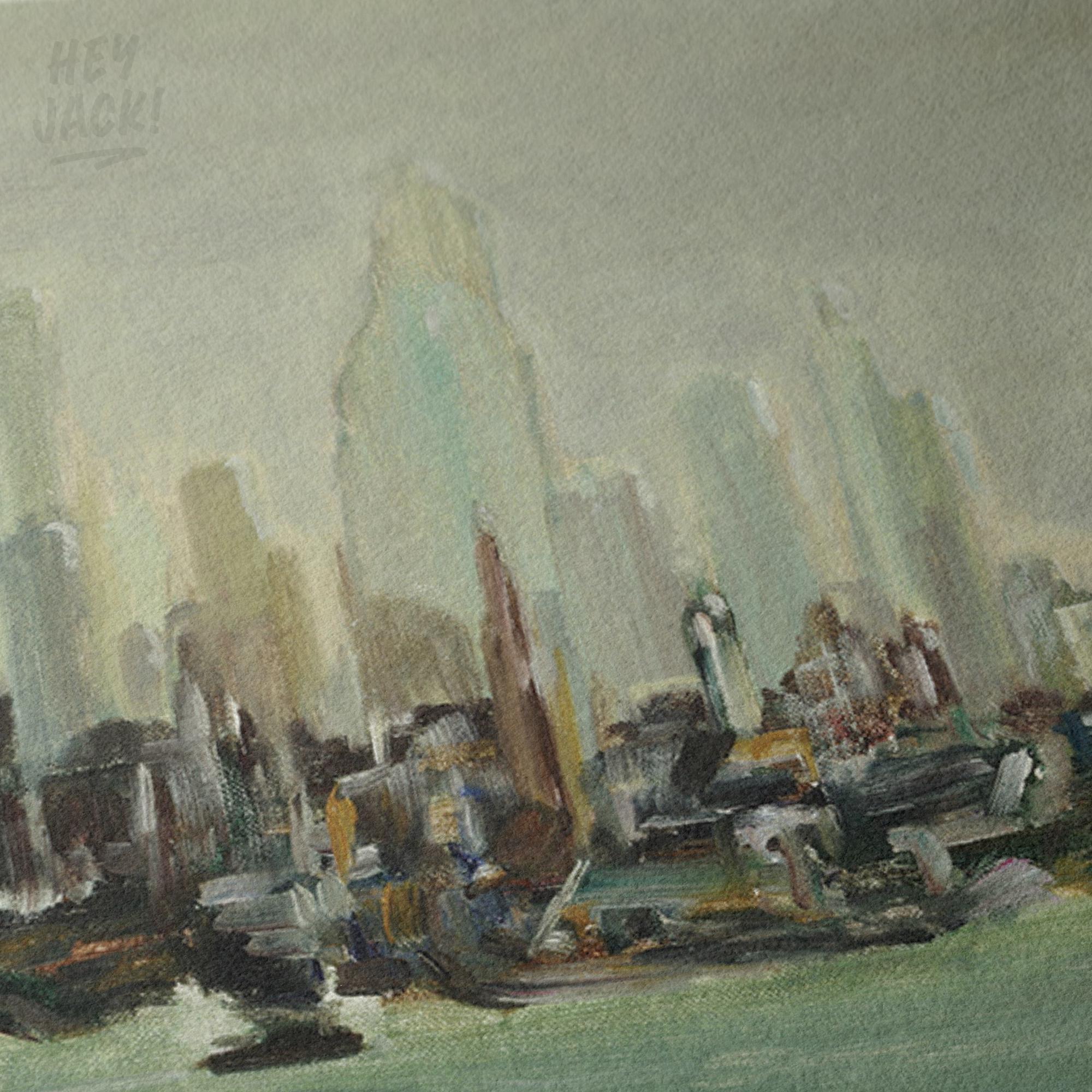 抽象的な都市景観のアートプリント - コットン紙に描かれた近代的な