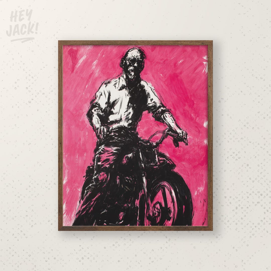 Motorcycle Rider Wall Art Print – Bold Black and Pink Illustration ...