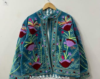 Suzani kort sammetjacka | Broderad bohemisk kappa | Öppen jacka | Suzani vinterjacka | Suzani sammetjacka | Present till henne
