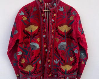 Handmade Embroidery Suzani Velvet Winter Jacket | Duster Boho Coat | Bomber Jacket | Gift For Her | Chic Suzani Coat
