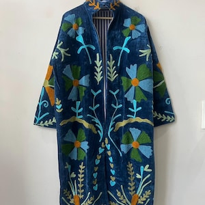 Hand Embroidered Velvet Suzani Robe Jacket –Boho Coat | Uzbek Bohemian Robe | Floral Statement Wear | Gift For Her
