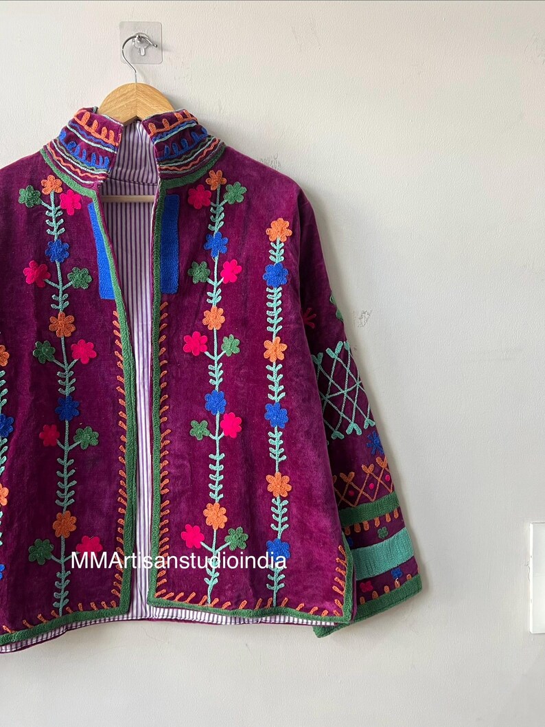 Suzani Floral Velvet Jacket | Winter Coat |Vintage-Inspired Bohemian Festival Jacket | Ethnic Outerwear | Gift for her image 5