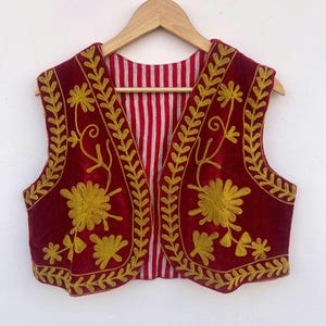 Embroidered Suzani Velvet Vest | Floral Festive Waistcoat | Sleeveless Waistcoat | Chic Coat | Folk Jacket | Gift For Her