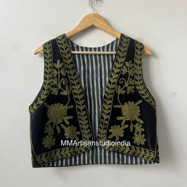 Floral Suzani Vest Embroidered Waistcoat | Sleeveless Tribal Vest | Gift For Her | Folk Jacket | Embroidered Waistcoat