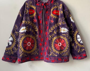 Handmade Velvet Embroidered Suzani Jacket | Bohemian Coat | Festival Outerwear | Bohemian Winter Jacket | Gift For Her
