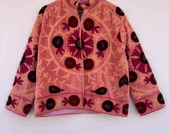 Velvet Suzani Embroidered Short Jacket | Winter Jacket | Women's Floral Jacket | Gift For Her | Duster Chic Coat
