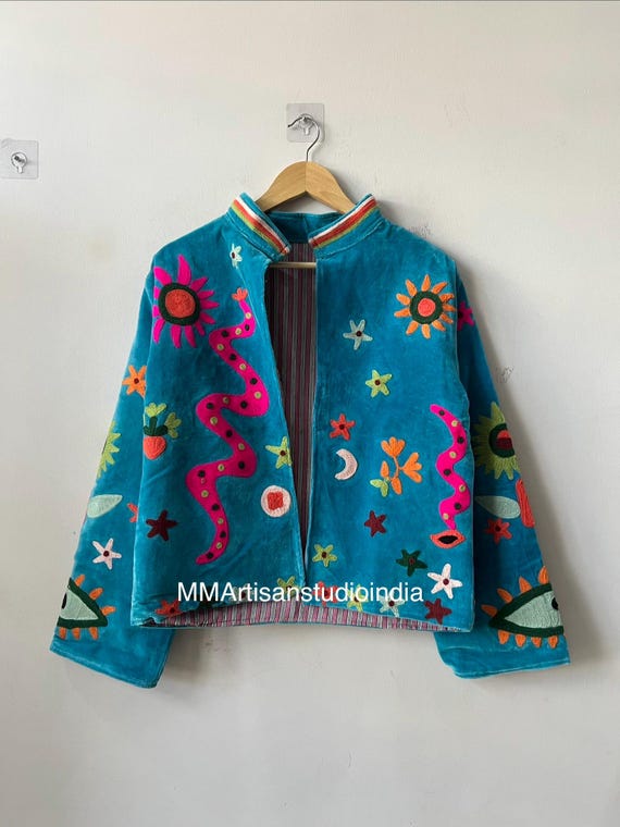 Suzani Velvet Jacket | Boho Coat | Embroidery Suzani Jacket | Velvet Winter Coat | Gift For Her | Velvet Suzani Coat
